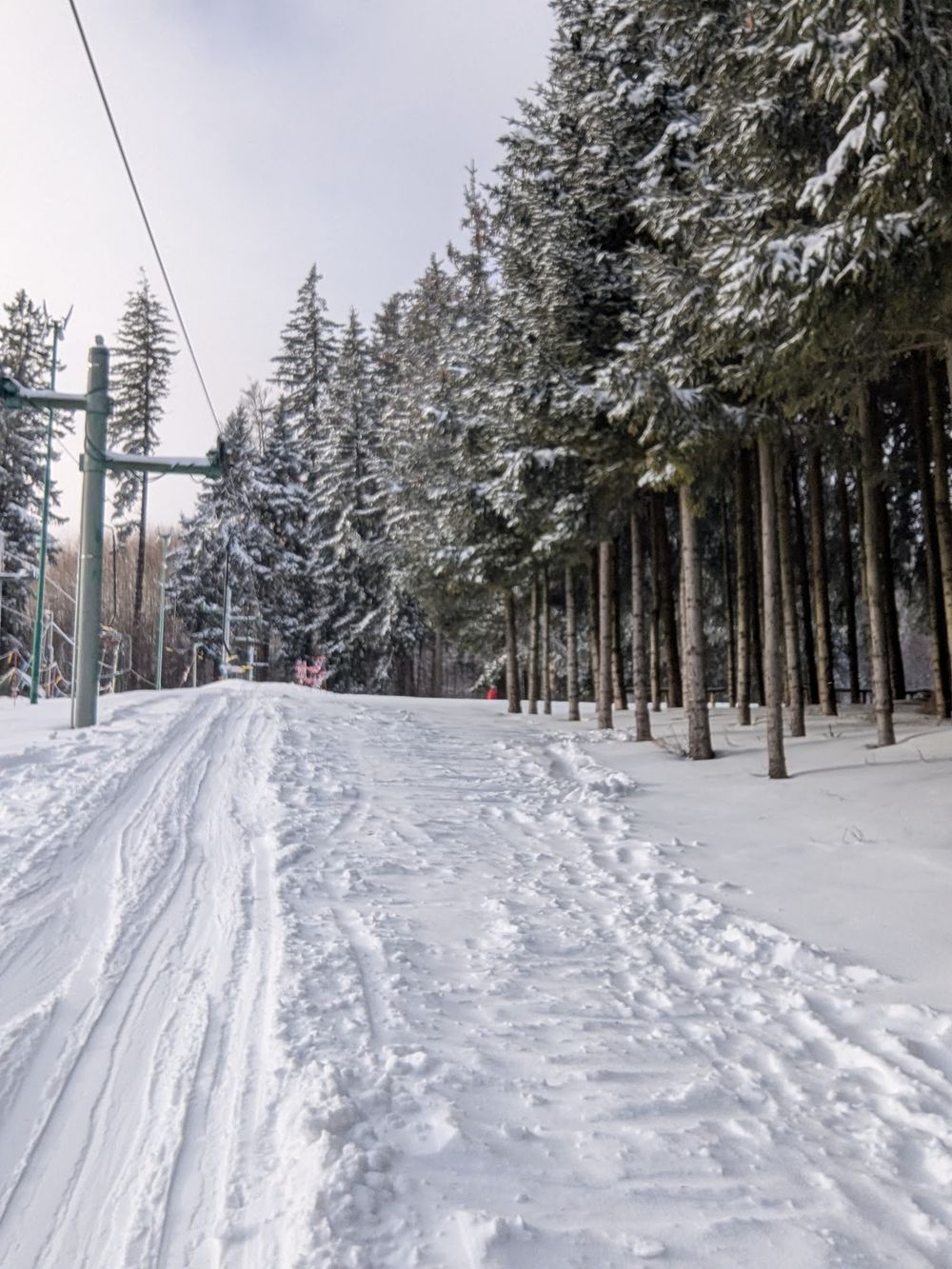Błękitne niebo i ośnieżone stoki stacji w Pisarzowicach.